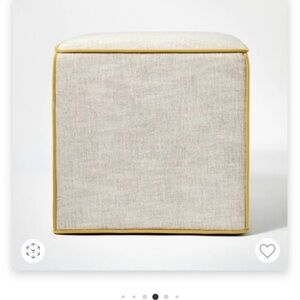 Studio McGee  Lynwood Upholstered Cube Ottoman, Mustard Contrast Piping